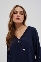 Koszula damska z długim rękawem, granatowa, Moodo