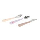 Lassig, Tiny Team, zestaw sztućców ze stali nierdzewnej z silikonową rączką, kotek, 3 szt.
