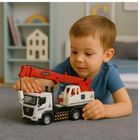 Lean Toys, ciężarówka z dźwigiem, metalowy pojazd budowlany
