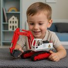 Lean Toys, metalowa koparka gąsienicowa, interaktywny pojazd budowlany