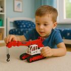 Lean Toys, metalowy dźwig gąsienicowy, interaktywny pojazd budowlany