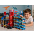 Lean Toys, parking 4 poziomowy ze zjeżdżalnią i pojazdami, resoraki, 8 szt.