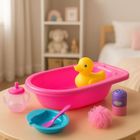 Lean Toys, wanienka akcesoriami do kąpieli dla lalek, różowa