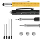 Lean Toys, zestaw długopisów wielofunkcyjnych 9w1, poziomica latarka śrubokręt, żółty czarny, 2 szt.