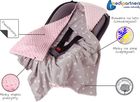 Medi Partners, Stars, otulacz do nosidełka z kapturkiem, minky, szary, jasny różowy, 85-85 cm