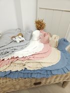 MimiNu, otulacz do wózka, fotelika samochodowego, 90-90 cm, falbanka, muślin, pudrowy róż, TOG 0.5-1.0