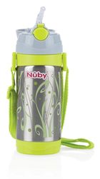 Nuby, kubek termiczny ze słomką, zielony, 24m+, 360 ml
