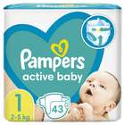 Pampers, Active Baby, pieluchy jednorazowe, rozmiar 1, 2-5 kg, 43 szt.