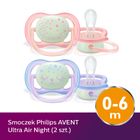 Philips Avent, Ultra Air, Night, smoczek uspokajający, różowy, 0-6m