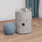 Sipo, Miś, kosz na zabawki XL, premium boucle, zamykany na ściągacz, szary
