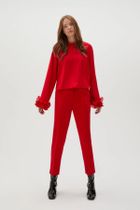 Spodnie materiałowe damskie, czerwone, Moodo