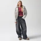 Szara ocieplana kurtka z kapturem cropped NOWEAR