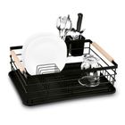 Tadar, suszarka do naczyń z ociekaczem i tacą, czarna, drewniane uchwyty, 43-32-15 cm