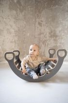 tupti.wood, 3w1: mały bujak montessori z uchwytami + mała zjeżdżalnia, chmurki + blat - szary