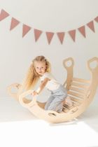 tupti.wood, duży bujak montessori z uchwytami + duża zjeżdżalnia, chmurki, naturalny