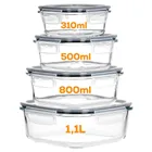 Vilde, pojemniki na żywność szklane z pokrywką i uszczelką, kwadratowe, 4 szt.