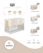 Yoonco, IWI, łóżeczko drewniane z szufladą i barierką, beż/buk