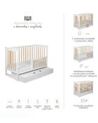 Yoonco, IWI, łóżeczko drewniane z szufladą i barierką, białe/buk