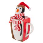 Altom Design, zimowy kubek baryłka nbc, 340 ml, z maskotką, pingwinek, w opasce
