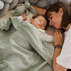 BabyOno, kocyk bawełniany z ociepleniem, szałwiowy, 75-100 cm