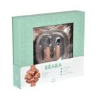 Beaba, First Meals 3w1, zestaw prezentowy: talerzyk + zestaw sztućców + śliniak, savannah bloom