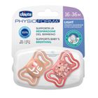 Chicco, Physioforma Light, smoczek uspokajający, silikonowy, różowy, 16-36 m, 2 szt.