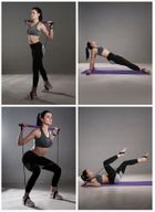 Drążek fitness z gumami do ćwiczeń, Pilates Bar, fioletowy