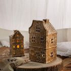 Homla, Crispo, domek z ledem, ceramiczny, brązowy, 11-10-21 cm