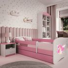Kocot Kids, Babydreams, łóżko z szufladą i materacem, różowe, wróżka z motylkami, 80-180 cm