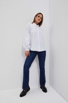 Koszula damska z długim rękawem, biała, Moodo