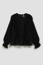 Koszula damska z długim rękawem, czarna, Moodo