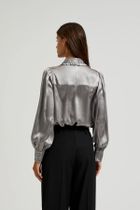 Koszula damska z długim rękawem, grafitowa, Moodo