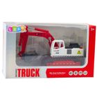 Lean Toys, metalowa koparka gąsienicowa, interaktywny pojazd budowlany