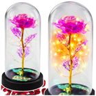 Lean Toys, wieczna, kryształowa róża w kopule z oświetleniem LED, różowa, 21-11 cm