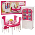 Leantoys, zestaw mebli dla lalek, jadalnia, stół z krzesłami i kredensem