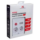 Maclean, listwa zasilająca, 2 gniazda, 3xUSB, 110-240V, AC 50/60HZ, 2.1A, 2500W, biała, 3m, MCE388 W