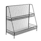 Metalowa, dwupoziomowa, stojąca półka, styl Loft, czarna