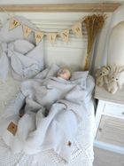 MimiNu, 2-częściowy komplet pościeli z wypełnieniem, całoroczny, muślin bawełniany, szary, 60-70 cm + 40-30 cm