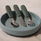 Petite&Mars, Take&Match, zestaw sztućców, stal nierdzewna z silikonową rączką, Bitter Cocoa, 12m+