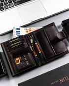 Portfel, ciemnobrązowy, skórzany, Peterson