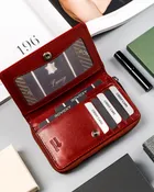 Portfel, czerwony, skórzany, RFID, Rovicky