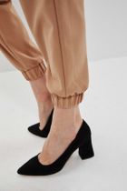 Spodnie materiałowe damskie, beżowe, Moodo