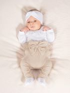 Spodnie materiałowe dziewczęce, prążkowane, beżowe, Nicol