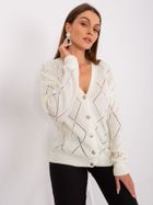 Sweter damski z wełną, rozpinany, ecru, Rue Paris
