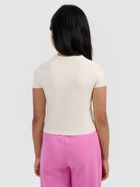 T-shirt dziewczęcy, ecru, 4F