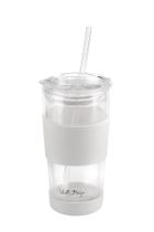 Vialli Design, kubek termiczny szklany ze słomką, 600 ml, biały Fuori