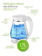Adler, czajnik elektryczny, biały, 2200W, 1.7l, AD 1274