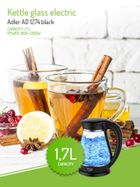 Adler, czajnik elektryczny, czarny, 2200W, 1.7l, AD 1274