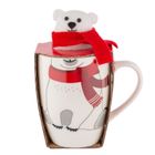 Altom Design, zimowy kubek baryłka nbc, 340 ml, z maskotką, miś, w opasce