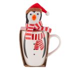 Altom Design, zimowy kubek baryłka nbc, 340 ml, z maskotką, pingwinek, w opasce